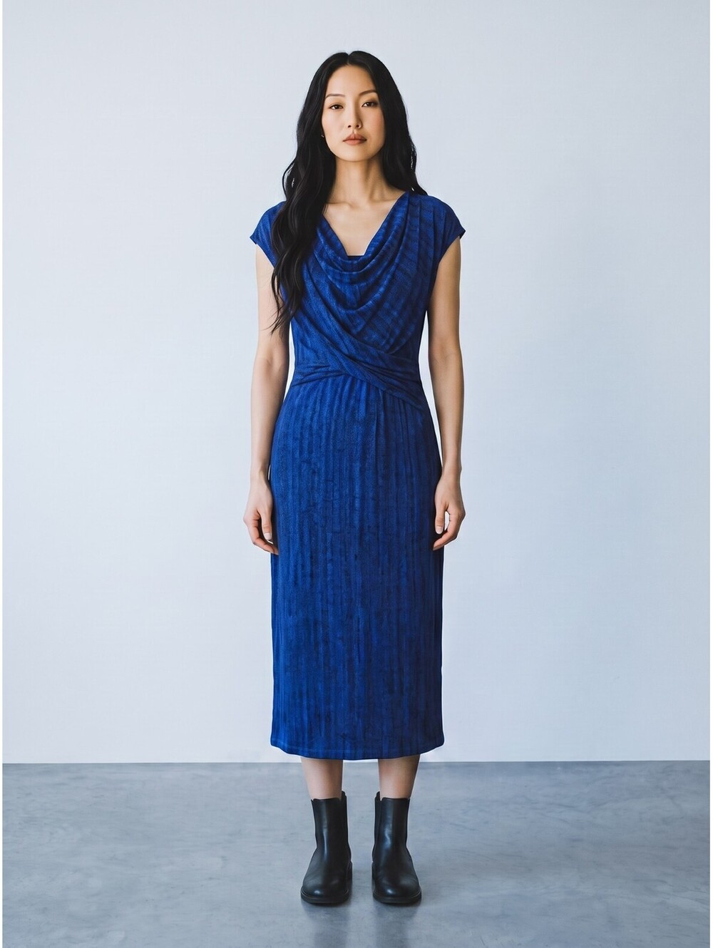 H by Halston NWOT Midi Dress-Size 0 (up to 4)-Blue & Black